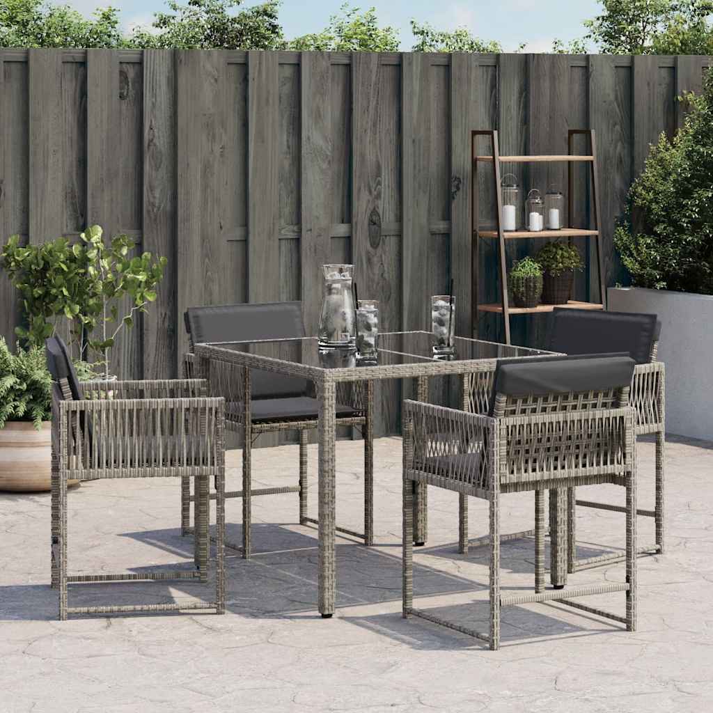 4 db szürke polyrattan kerti szék párnával