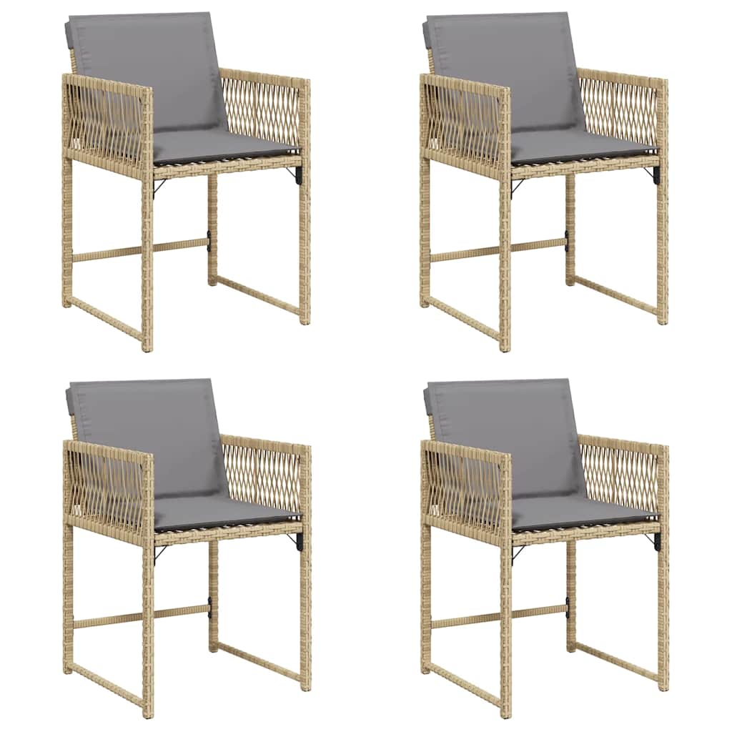 4 db vegyes bézs polyrattan kerti szék párnával