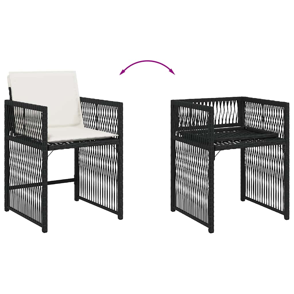 4 db fekete polyrattan kerti szék párnával