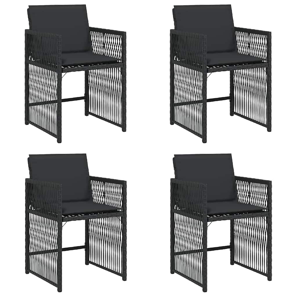 4 db fekete polyrattan kerti szék párnával