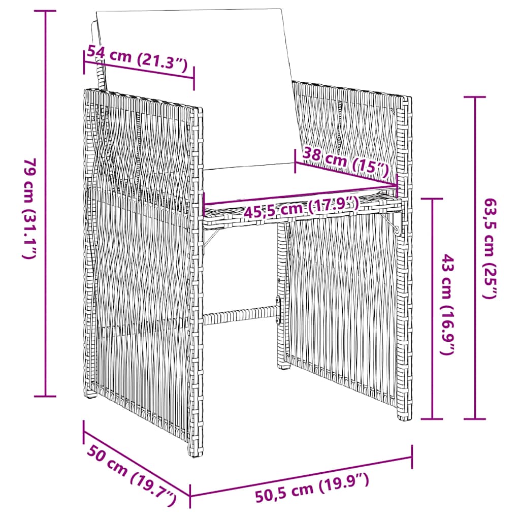 4 db fekete polyrattan kerti szék párnával