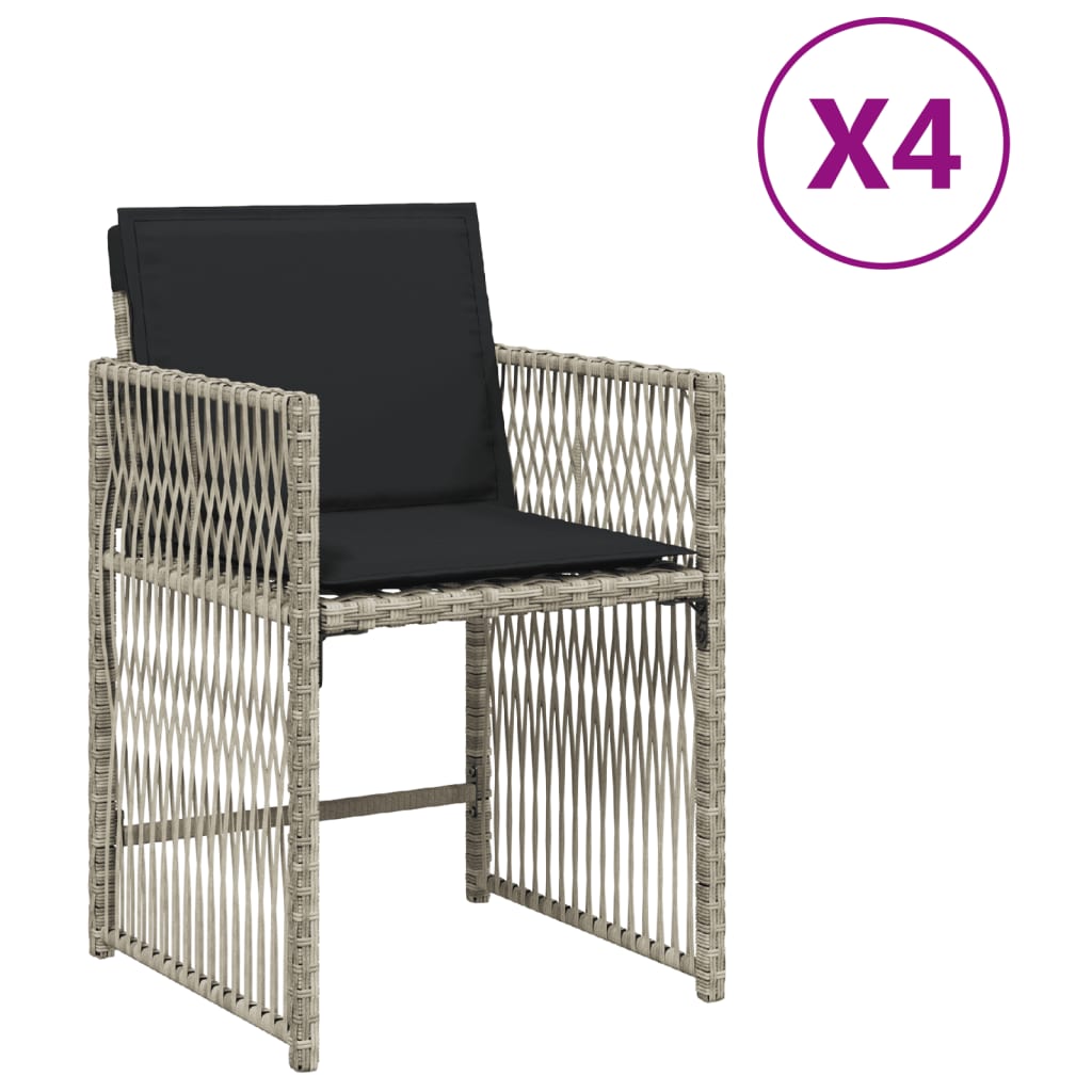 4 db világosszürke polyrattan kerti szék párnával