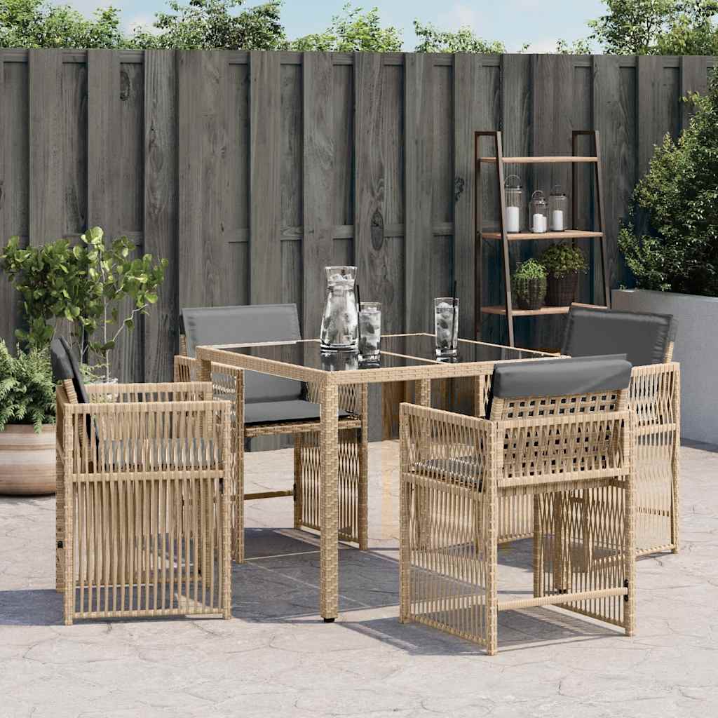 4 db vegyes bézs polyrattan kerti szék párnával