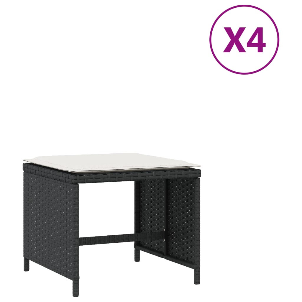 4 db fekete polyrattan kerti szék párnával 41 x 41 x 36 cm