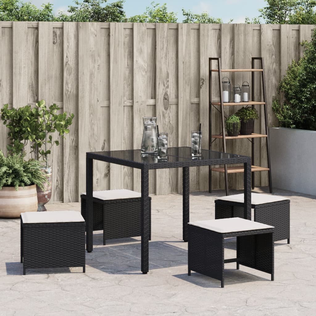 4 db fekete polyrattan kerti szék párnával 41 x 41 x 36 cm