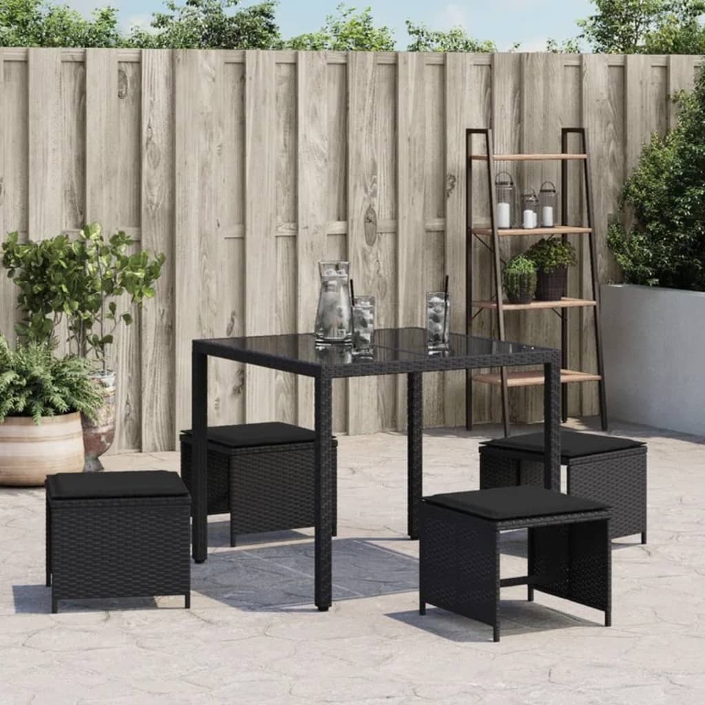 4 db fekete polyrattan kerti szék párnával 41 x 41 x 36 cm