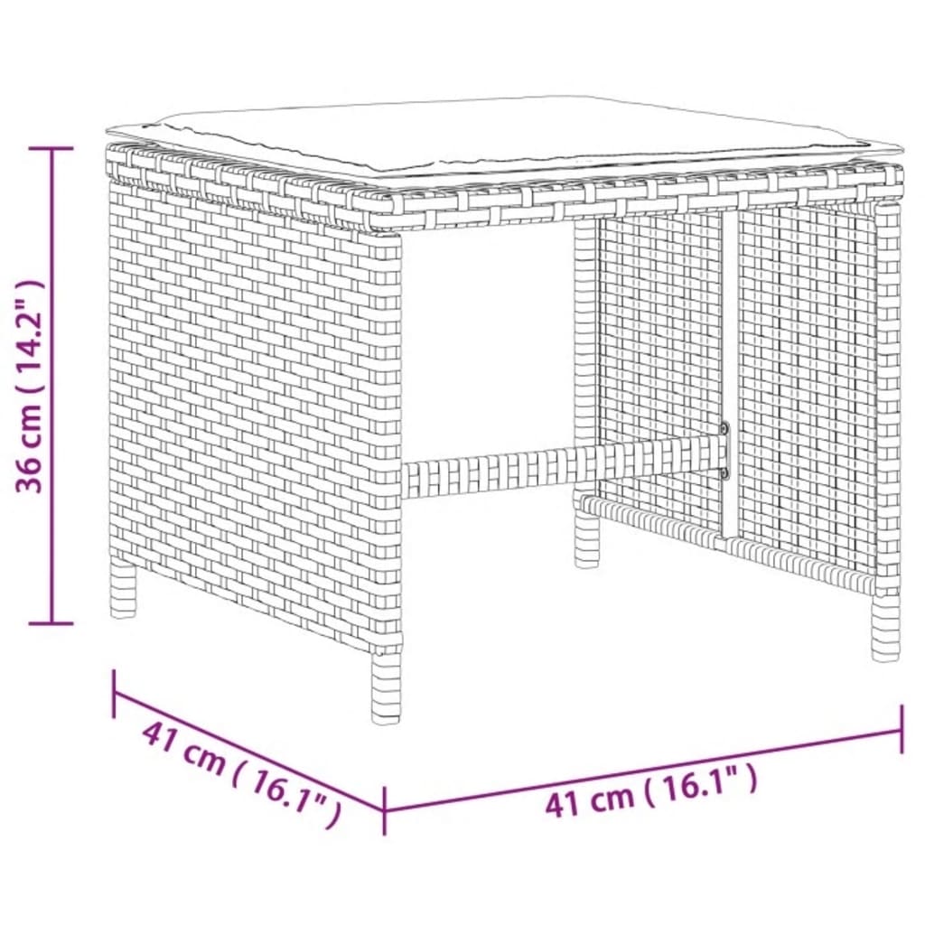 4 db fekete polyrattan kerti szék párnával 41 x 41 x 36 cm