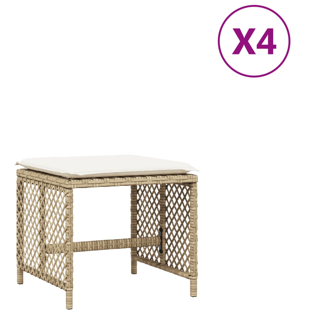 4 db bézs polyrattan kerti szék párnával 41 x 41 x 36 cm