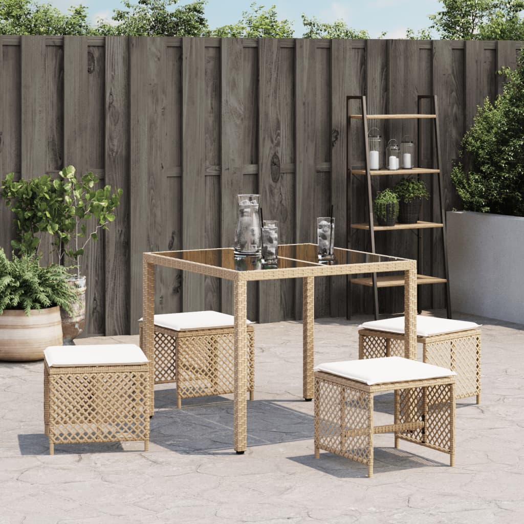 4 db bézs polyrattan kerti szék párnával 41 x 41 x 36 cm