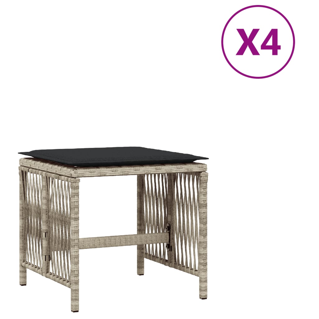 4db világosszürke polyrattan kerti szék párnával 41 x 41 x 36cm