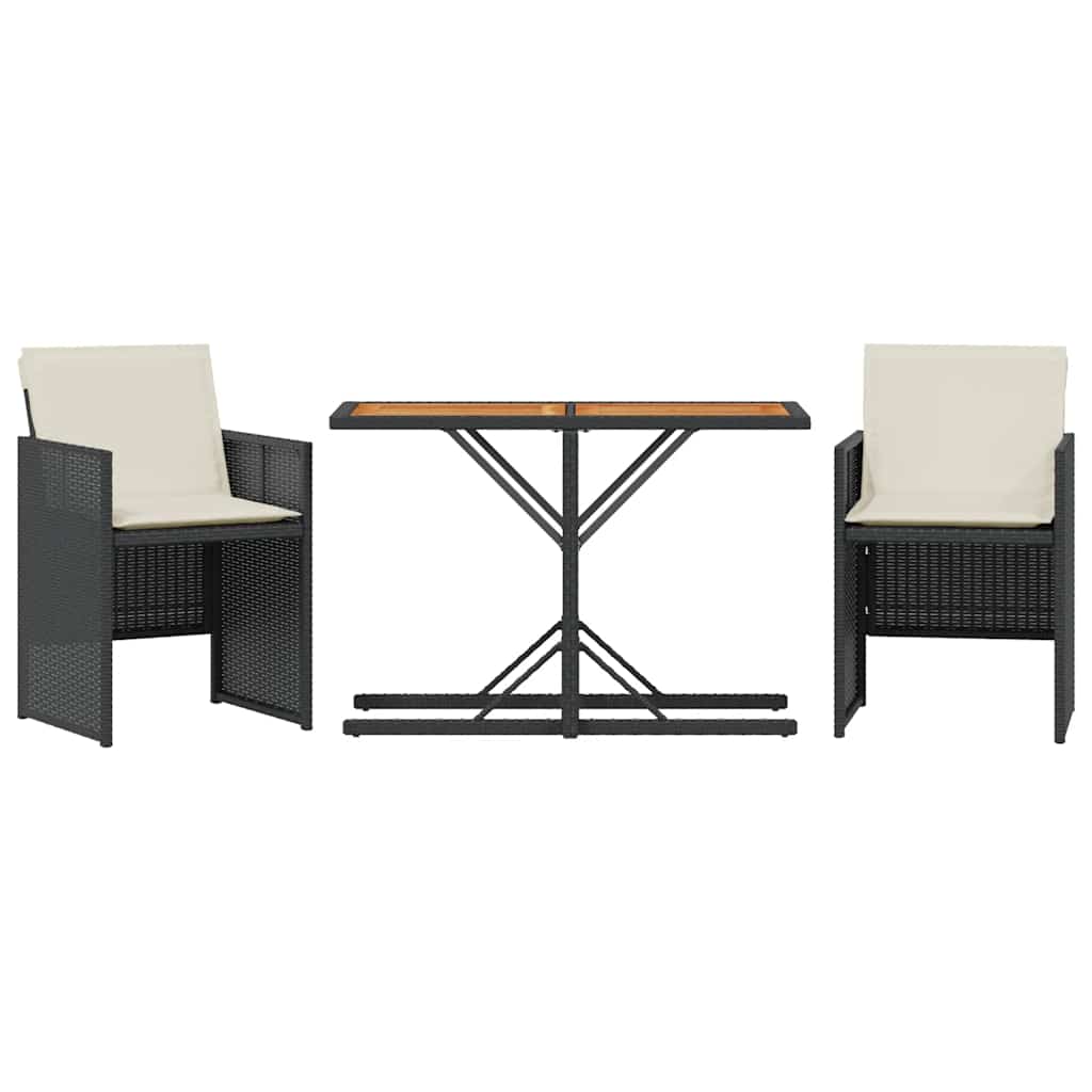 3 részes fekete polyrattan bisztrógarnitúra párnával