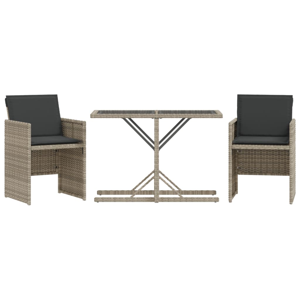 3 részes világosszürke polyrattan bisztrógarnitúra párnákkal