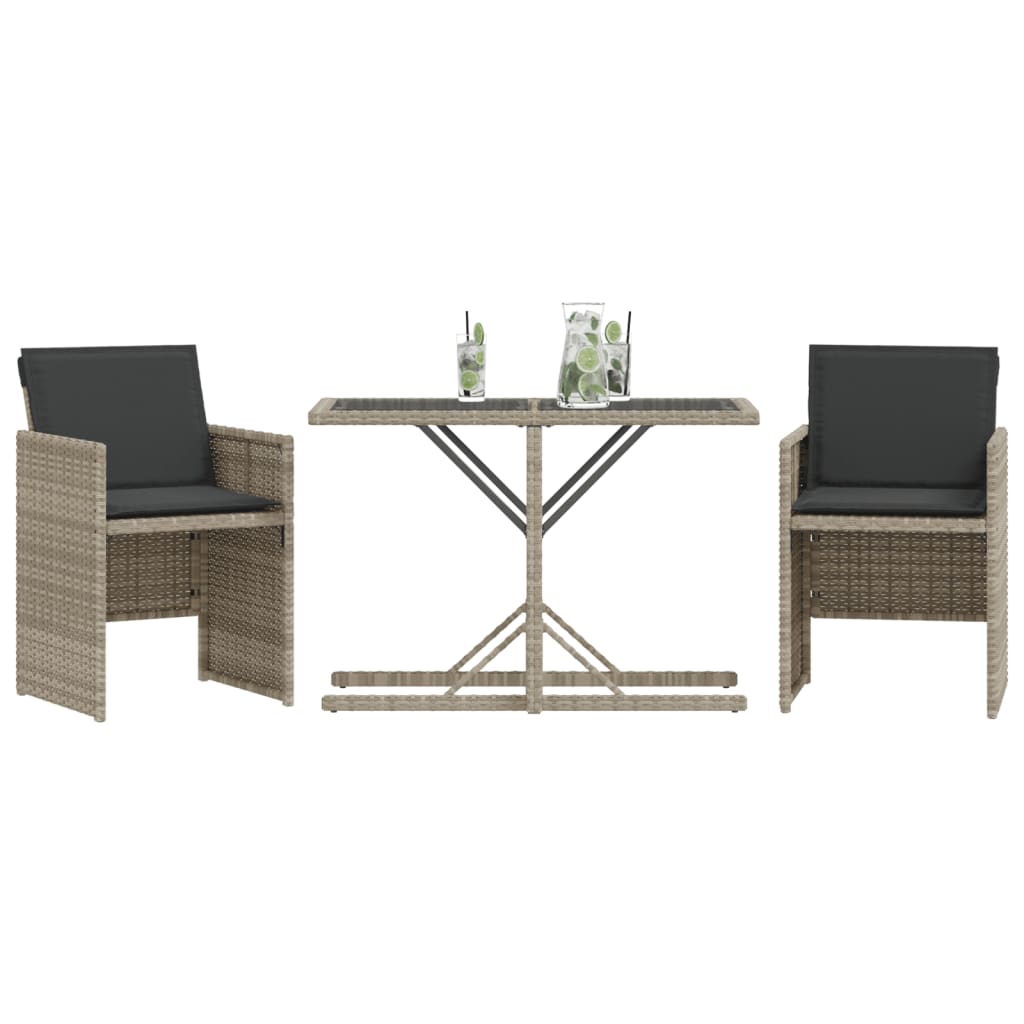 3 részes világosszürke polyrattan bisztrógarnitúra párnákkal