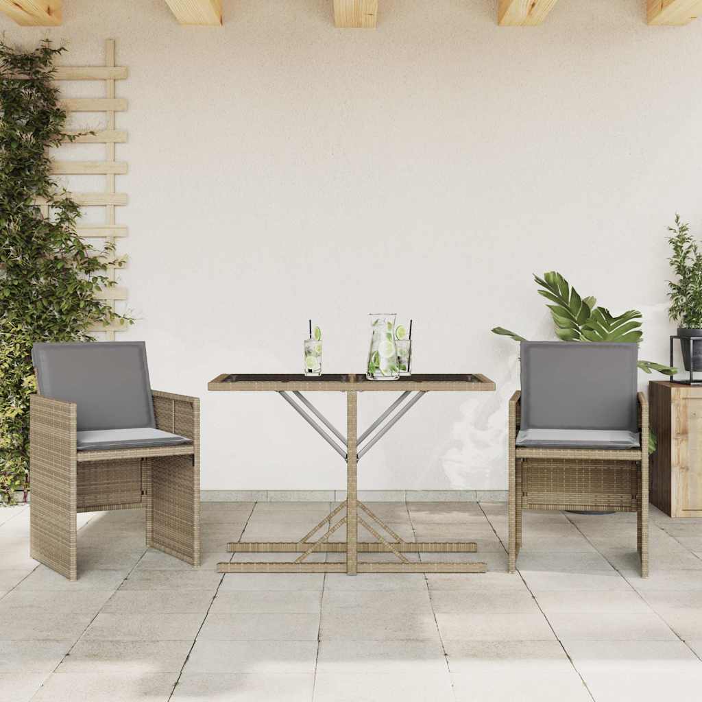 3 részes vegyes bézs polyrattan bisztrógarnitúra párnákkal