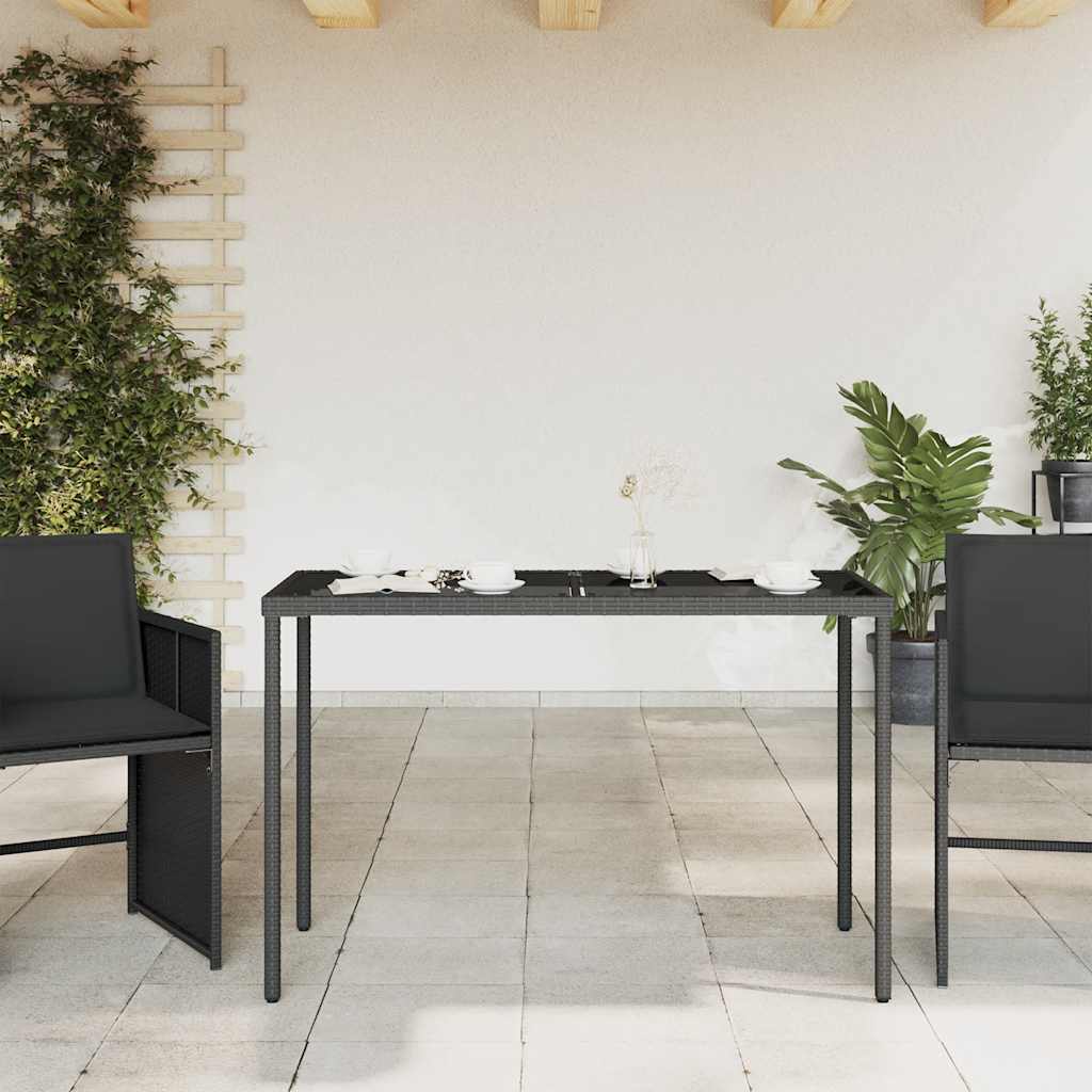 fekete polyrattan üveglapos kerti asztal 115x54x74 cm