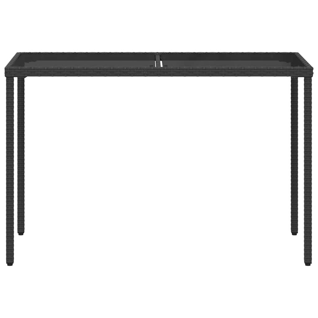 fekete polyrattan üveglapos kerti asztal 115x54x74 cm