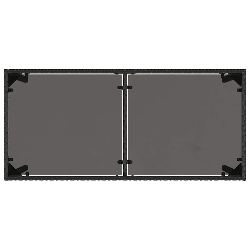 fekete polyrattan üveglapos kerti asztal 115x54x74 cm