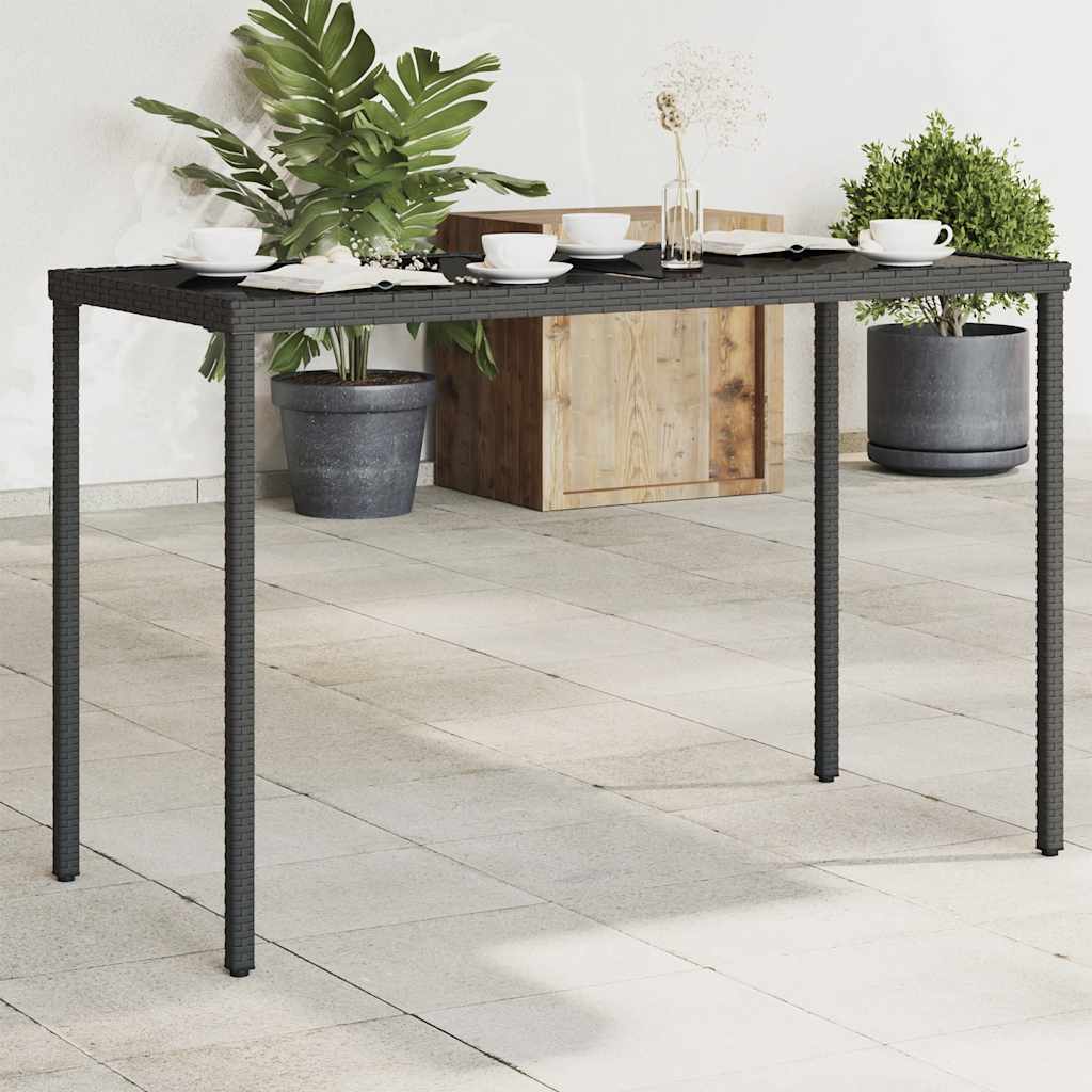 fekete polyrattan üveglapos kerti asztal 115x54x74 cm