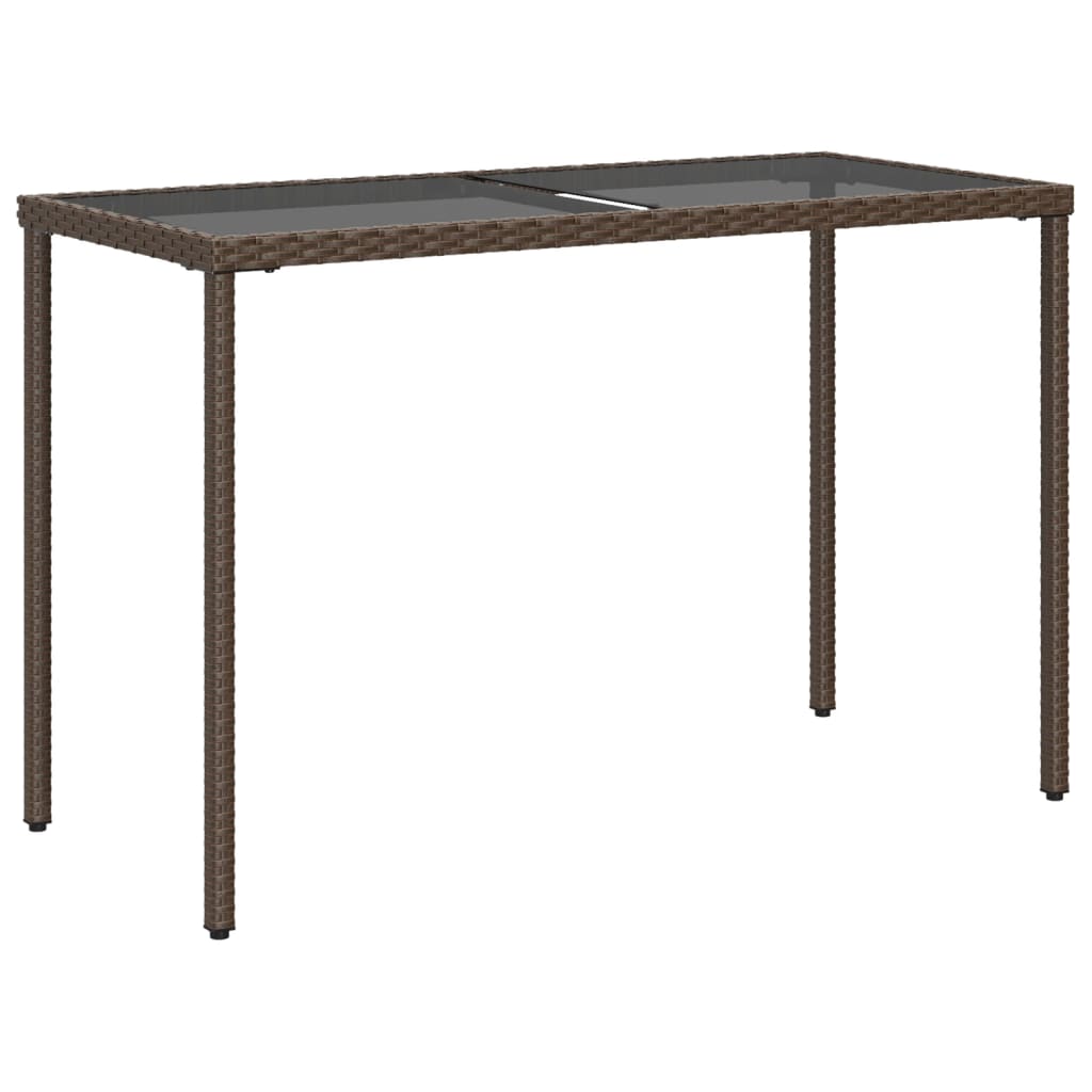 barna polyrattan üveglapos kerti asztal 115x54x74 cm
