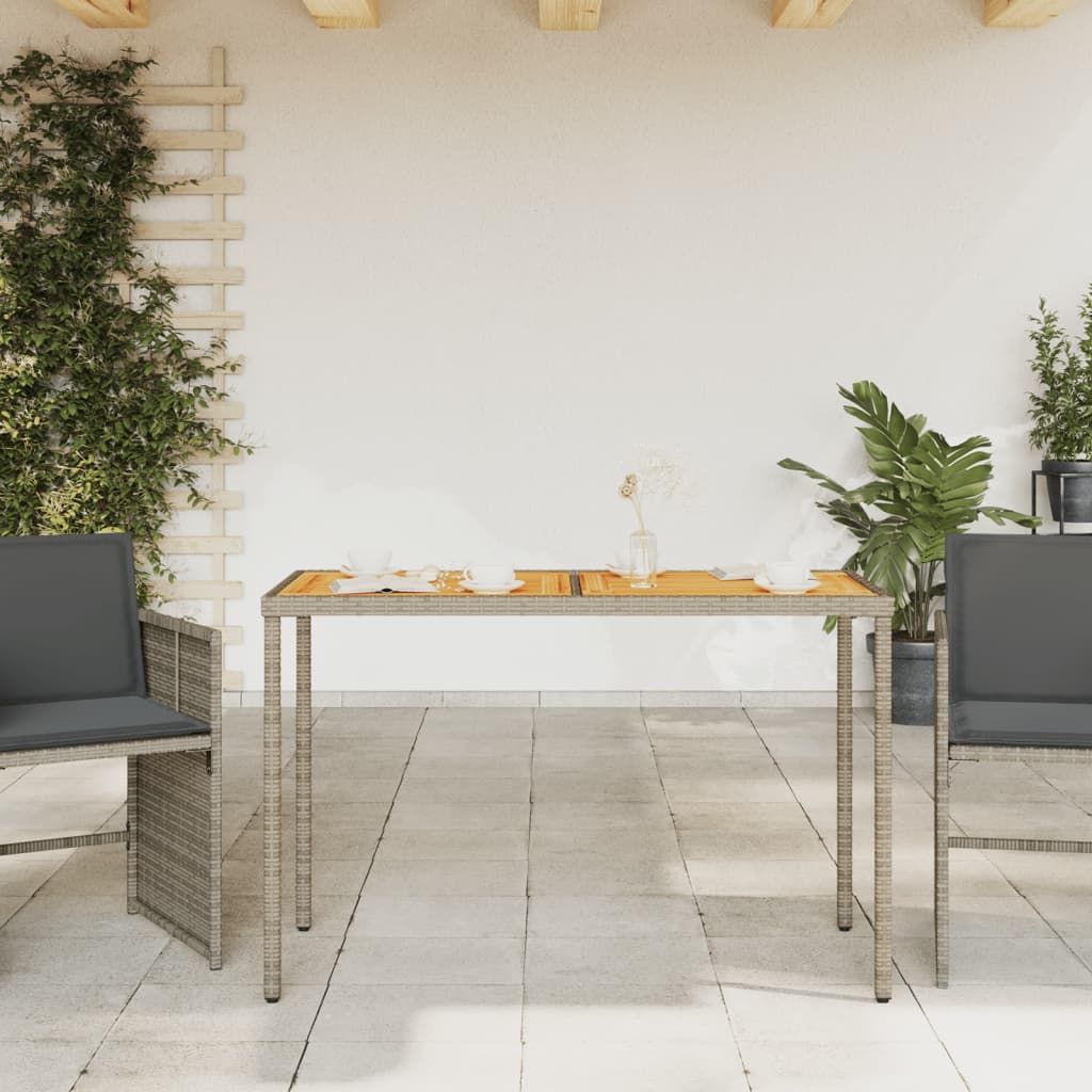 szürke polyrattan akácfa lapos kerti asztal 115x54x74 cm