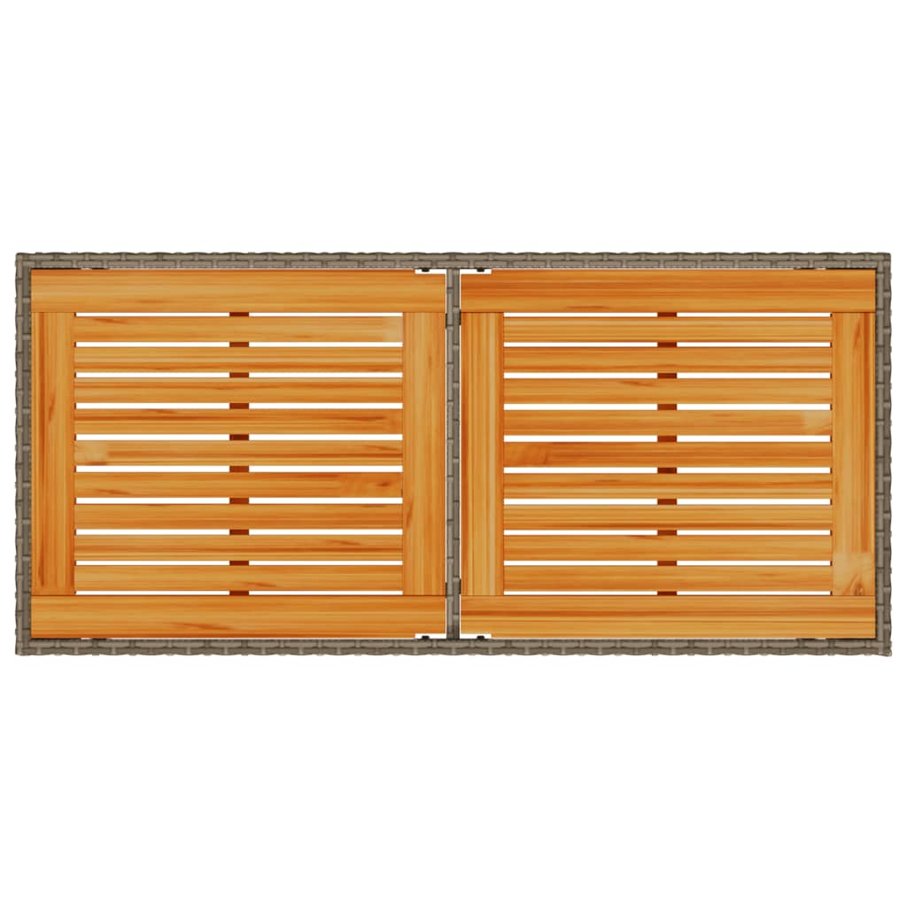 szürke polyrattan akácfa lapos kerti asztal 115x54x74 cm