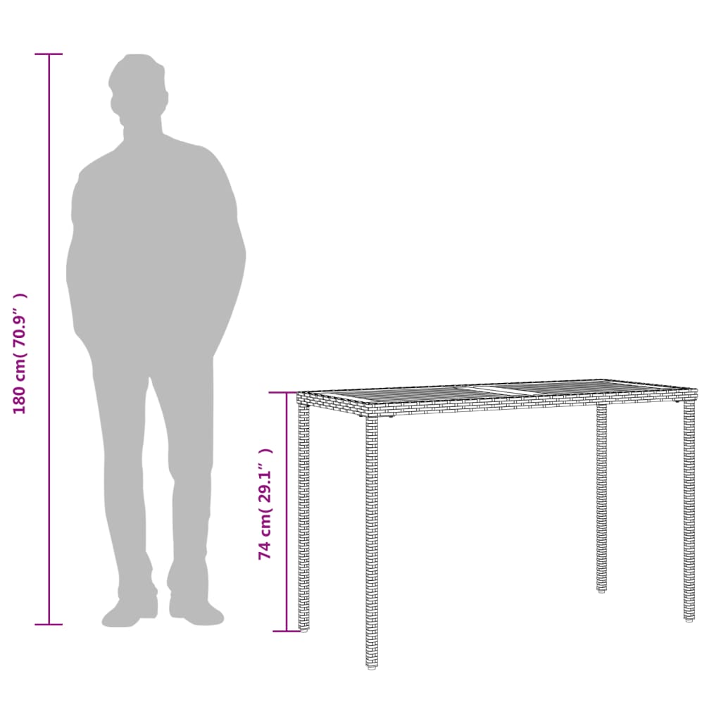 szürke polyrattan akácfa lapos kerti asztal 115x54x74 cm
