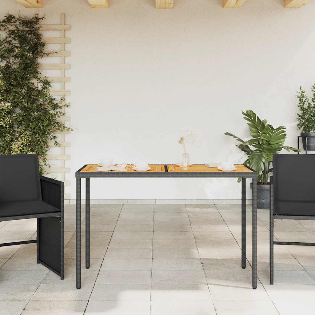 fekete polyrattan akácfa lapos kerti asztal 115x54x74 cm