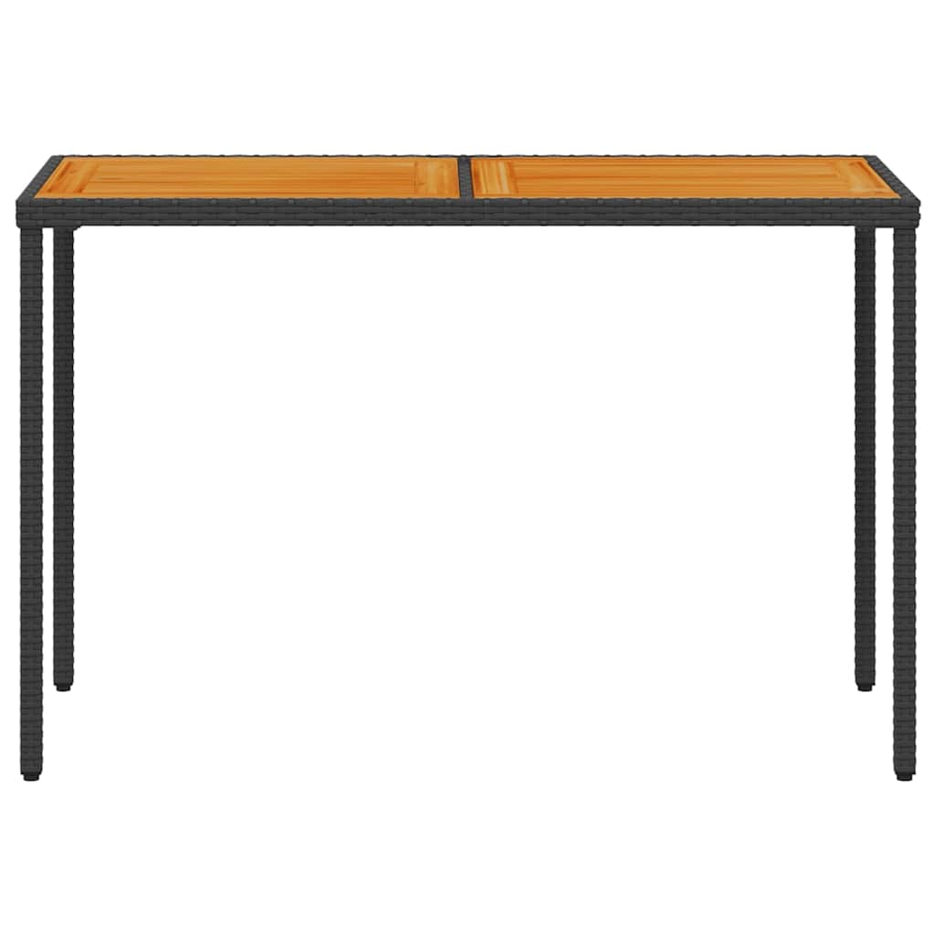 fekete polyrattan akácfa lapos kerti asztal 115x54x74 cm