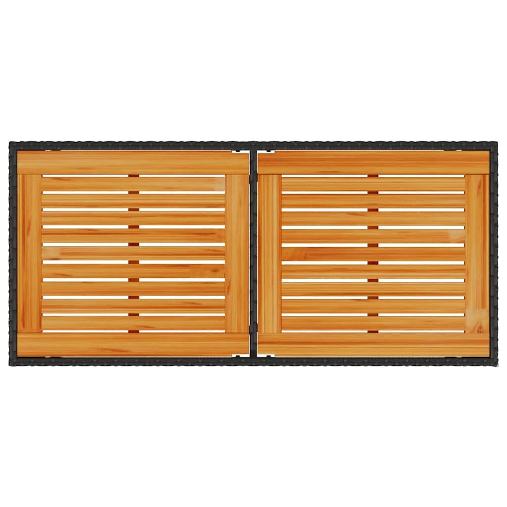 fekete polyrattan akácfa lapos kerti asztal 115x54x74 cm