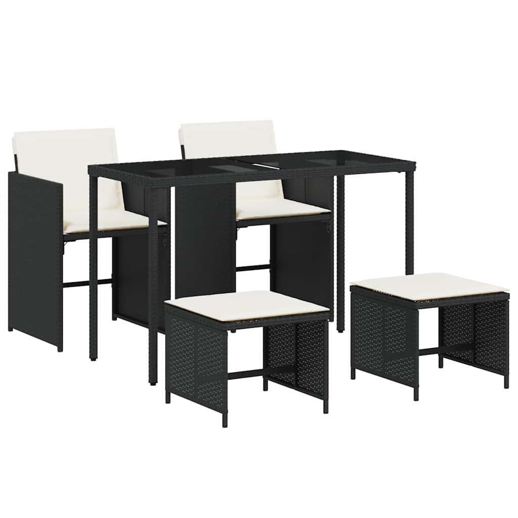 5 részes fekete polyrattan kerti étkezőgarnitúra párnákkal