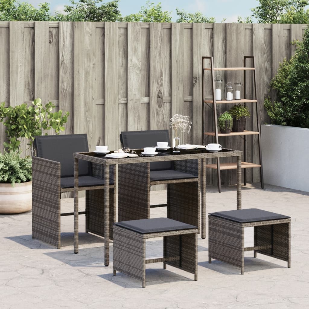 5 részes szürke polyrattan kerti étkezőgarnitúra párnával