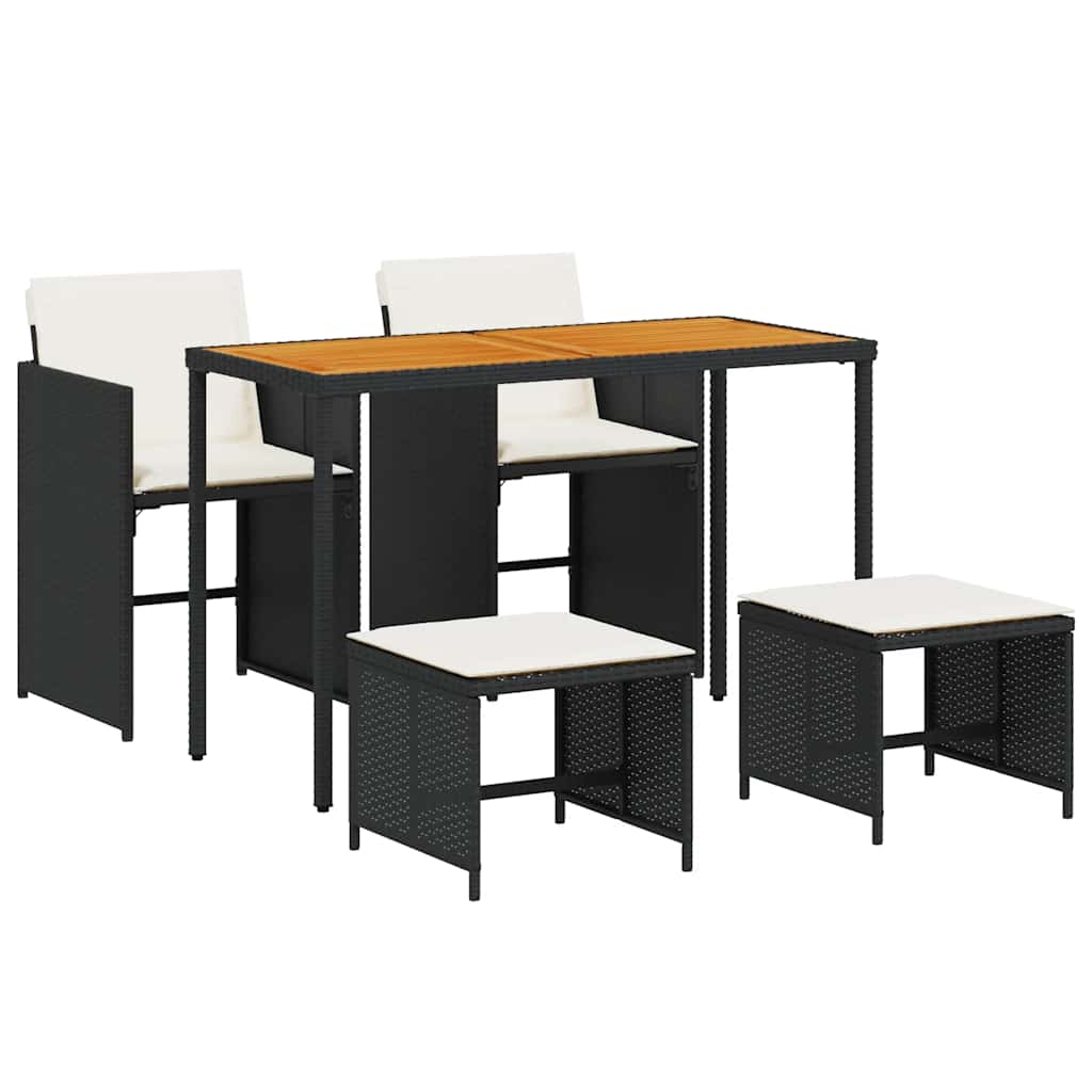 5 részes fekete polyrattan kerti étkezőgarnitúra párnákkal