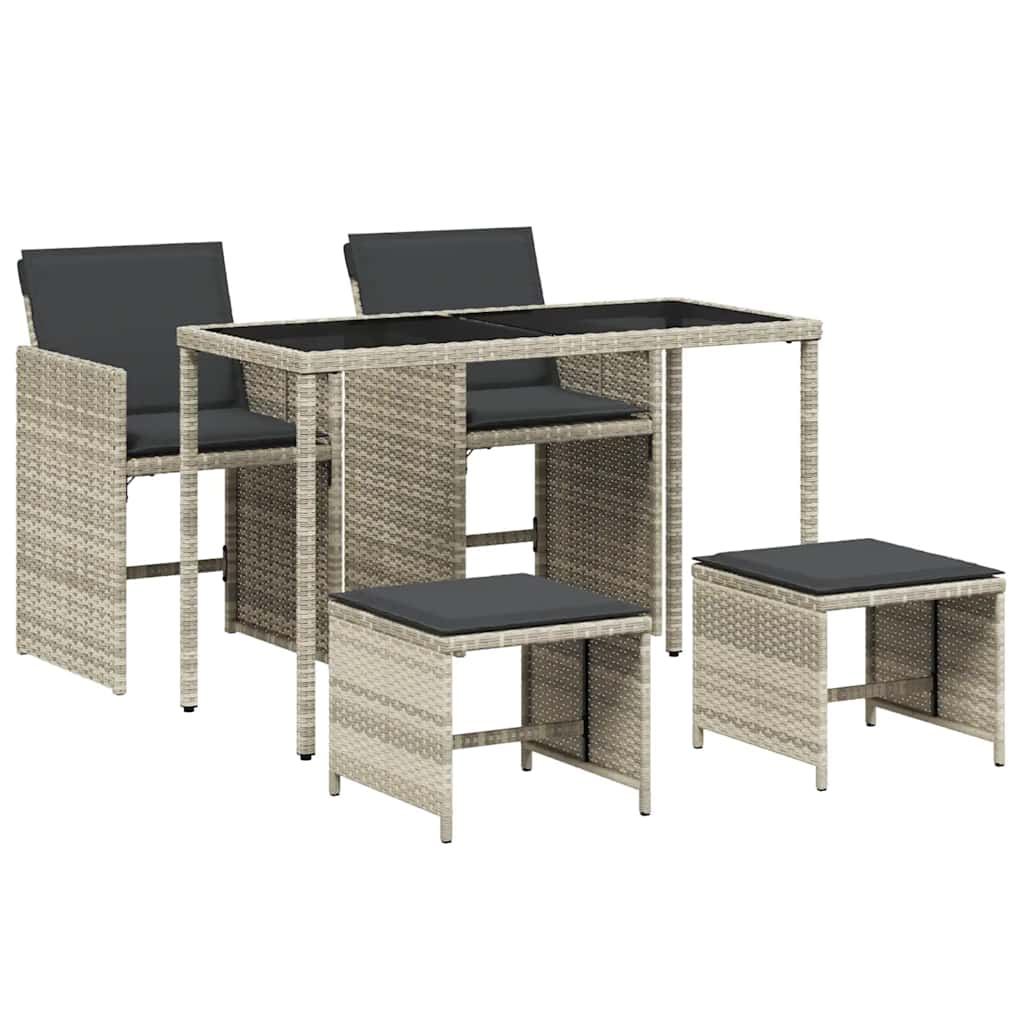 5részes világosszürke polyrattan kerti étkezőgarnitúra párnával