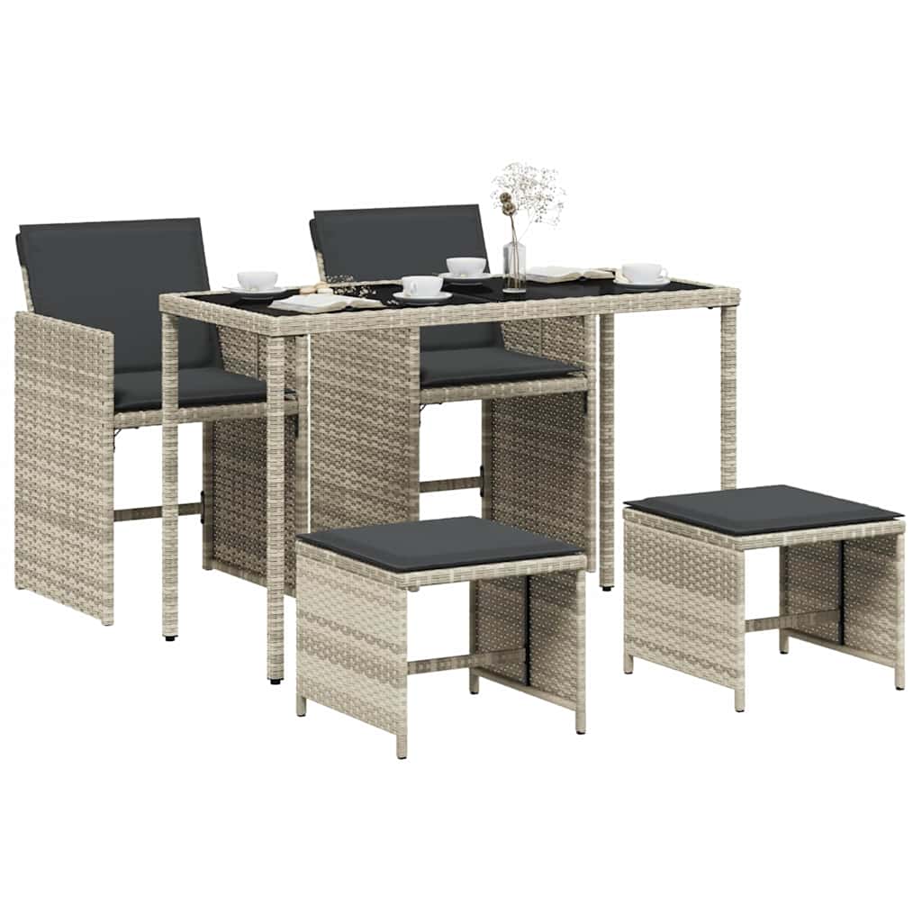 5részes világosszürke polyrattan kerti étkezőgarnitúra párnával