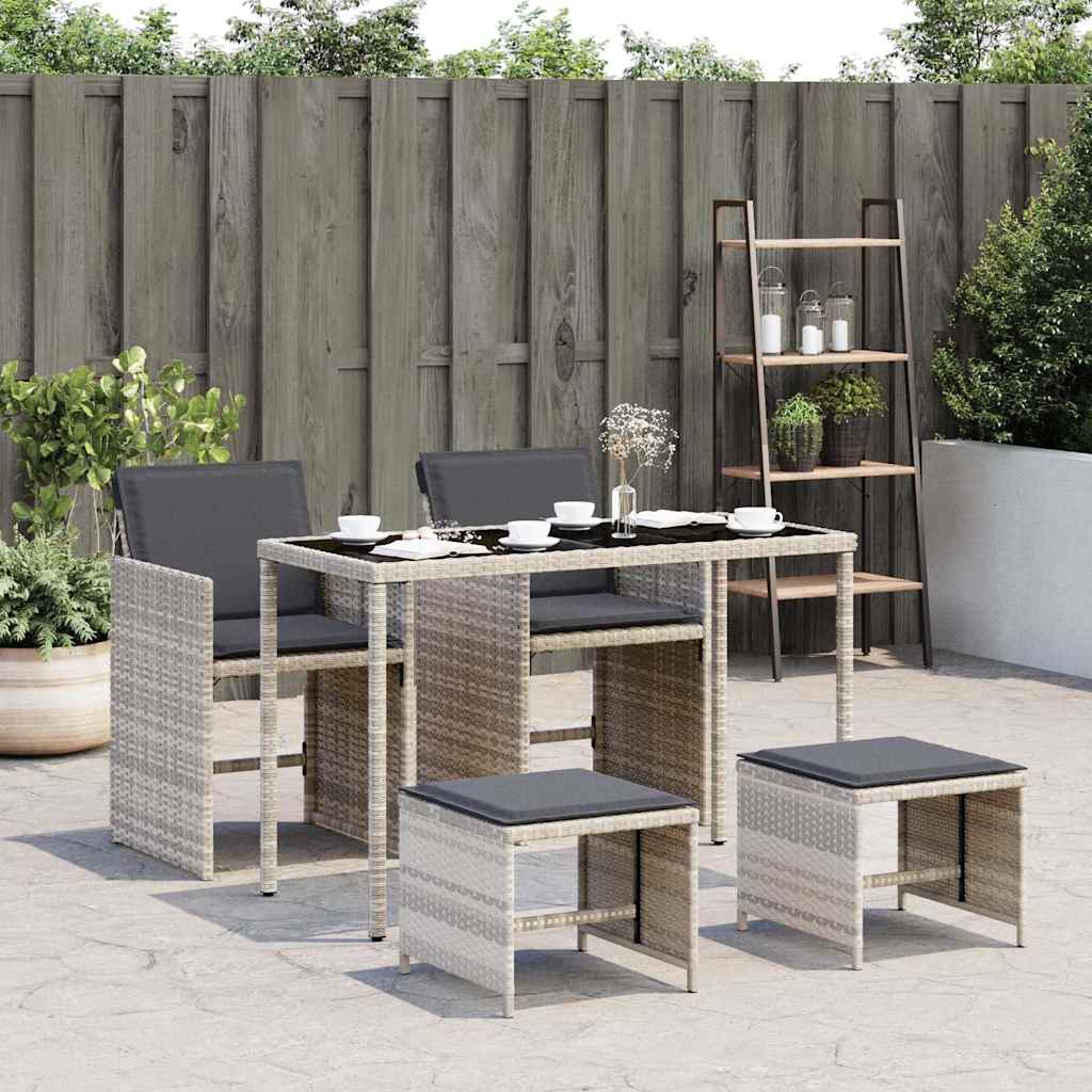 5részes világosszürke polyrattan kerti étkezőgarnitúra párnával