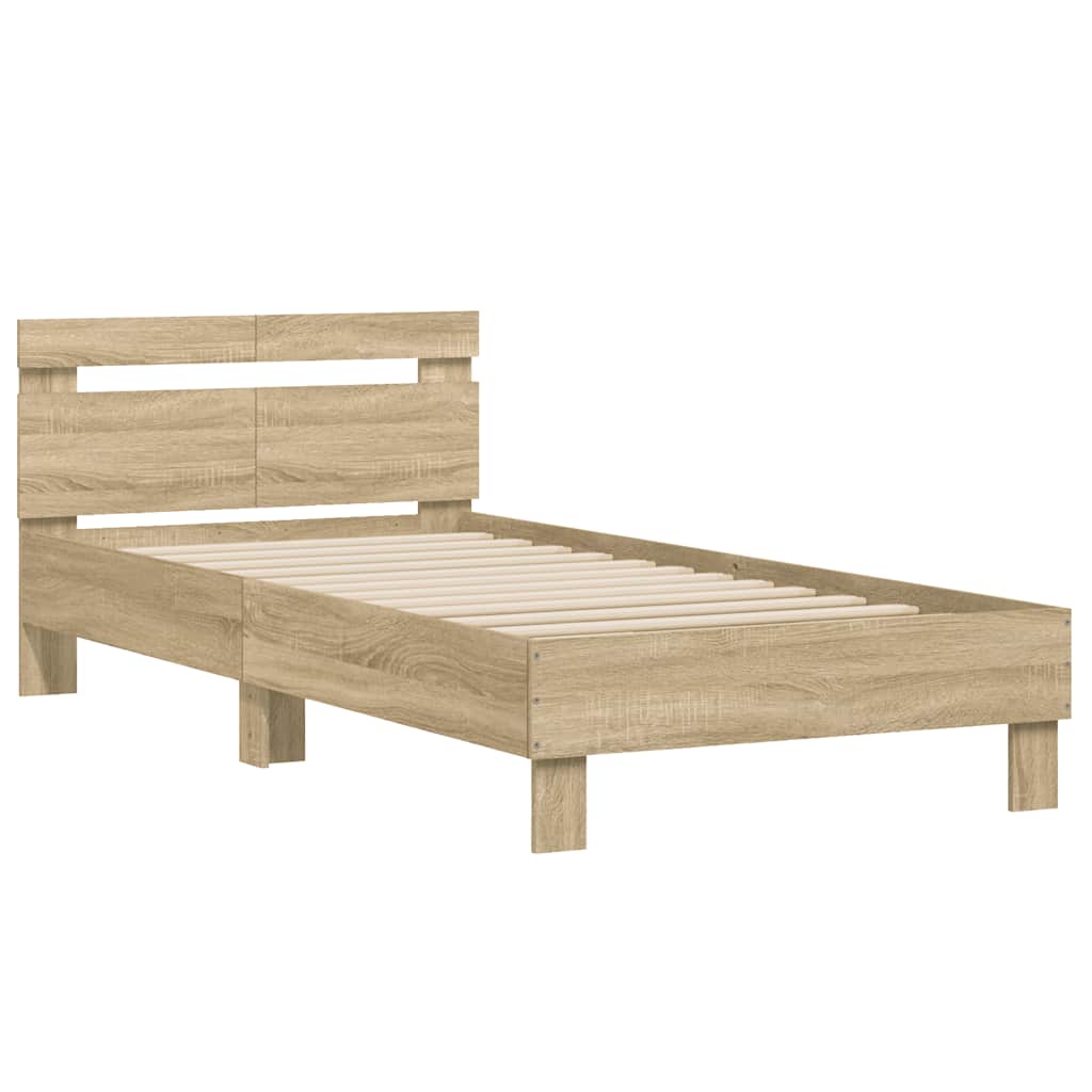 sonoma tölgy színű fejtámlás ágykeret matrac nélkül 100x200 cm