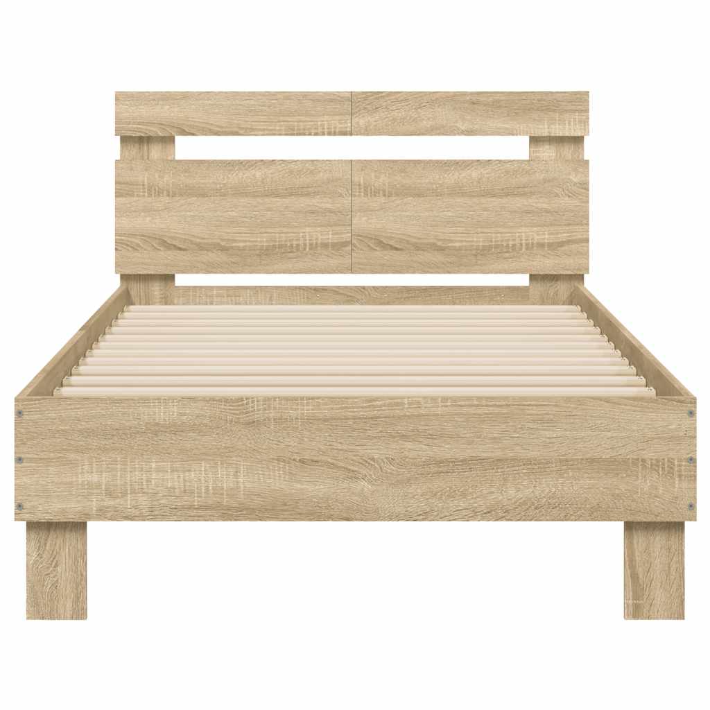 sonoma tölgy színű fejtámlás ágykeret matrac nélkül 100x200 cm