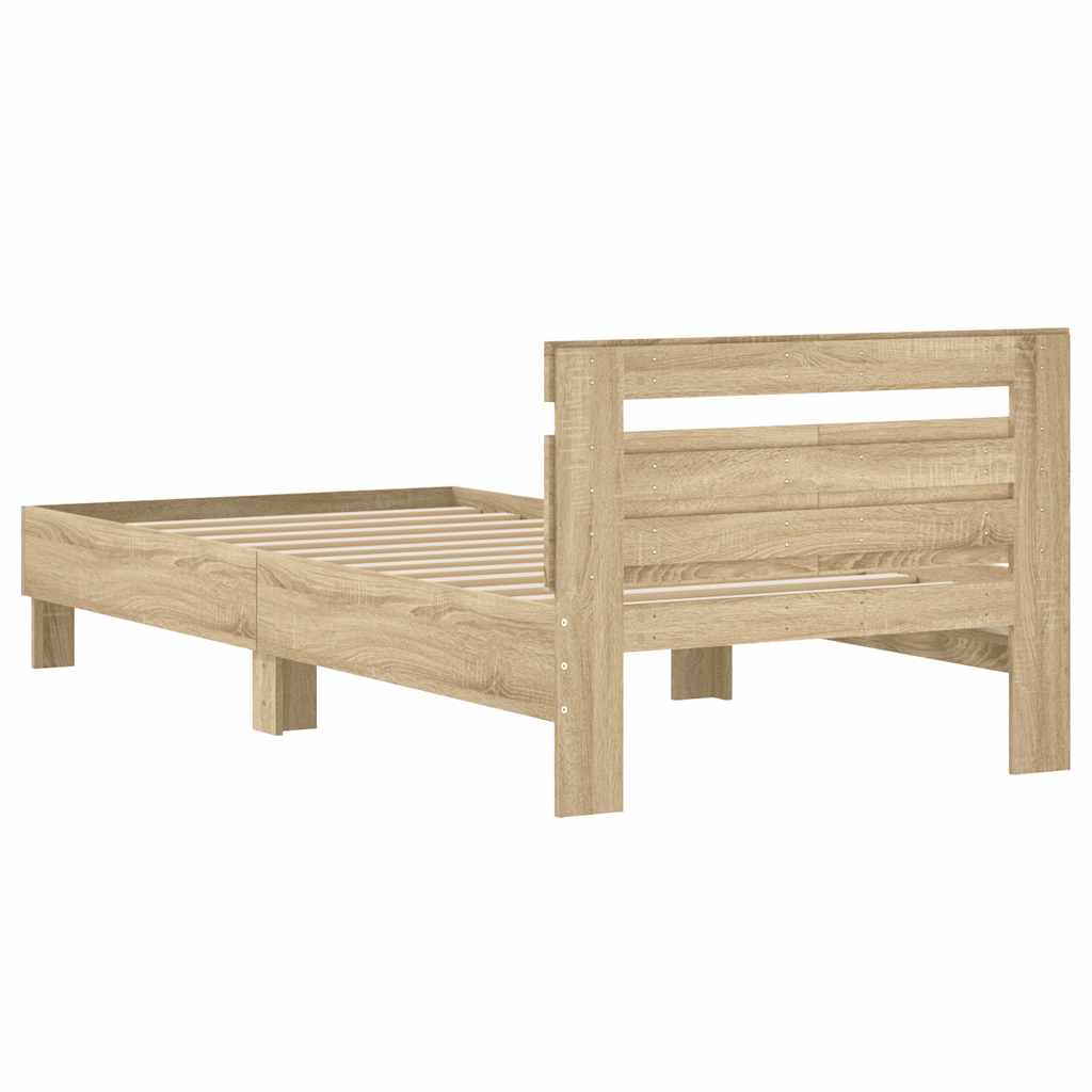 sonoma tölgy színű fejtámlás ágykeret matrac nélkül 100x200 cm