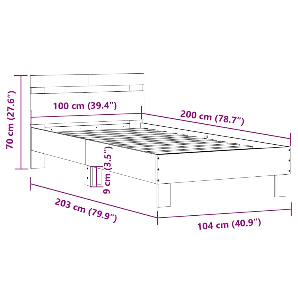 sonoma tölgy színű fejtámlás ágykeret matrac nélkül 100x200 cm
