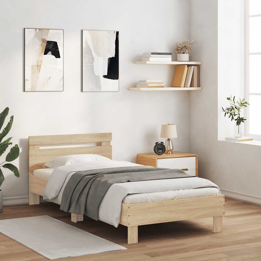 sonoma tölgy színű fejtámlás ágykeret matrac nélkül 100x200 cm