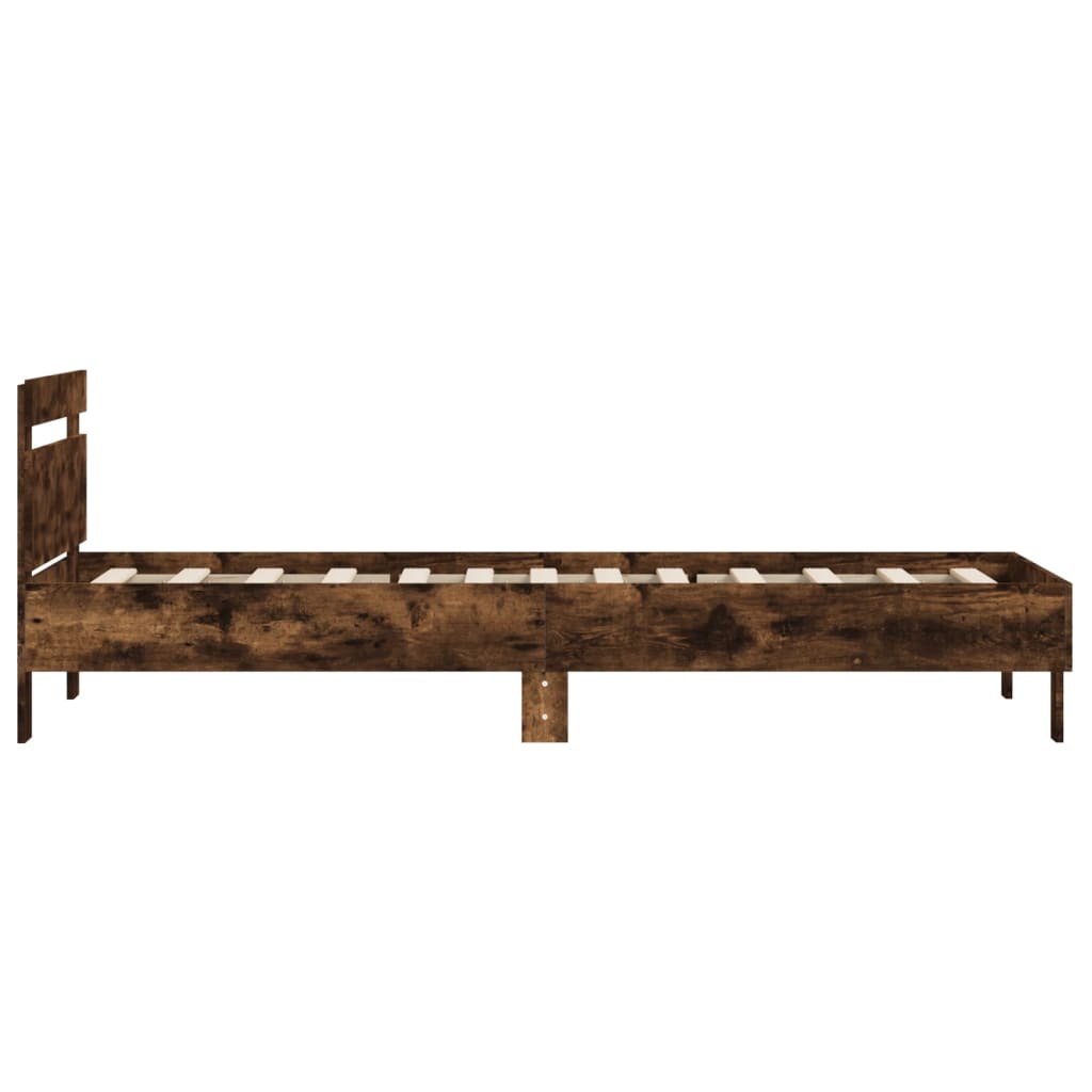 füstös tölgyszínű szerelt fa ágykeret fejtámlával 100 x 200 cm