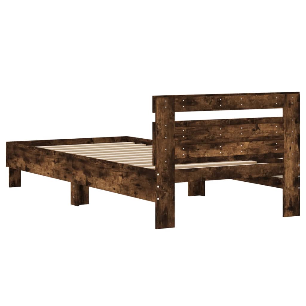 füstös tölgyszínű szerelt fa ágykeret fejtámlával 100 x 200 cm