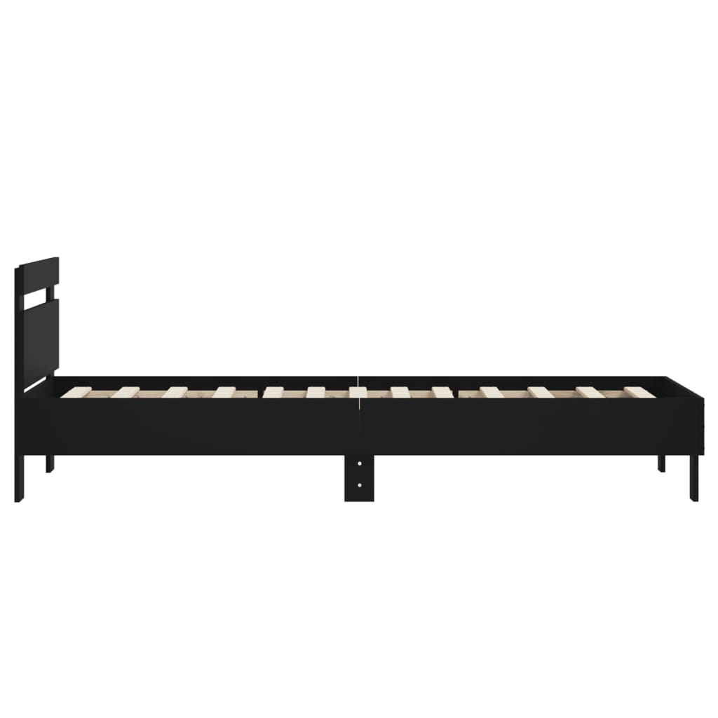fekete szerelt fa ágykeret fejtámlával 90 x 200 cm