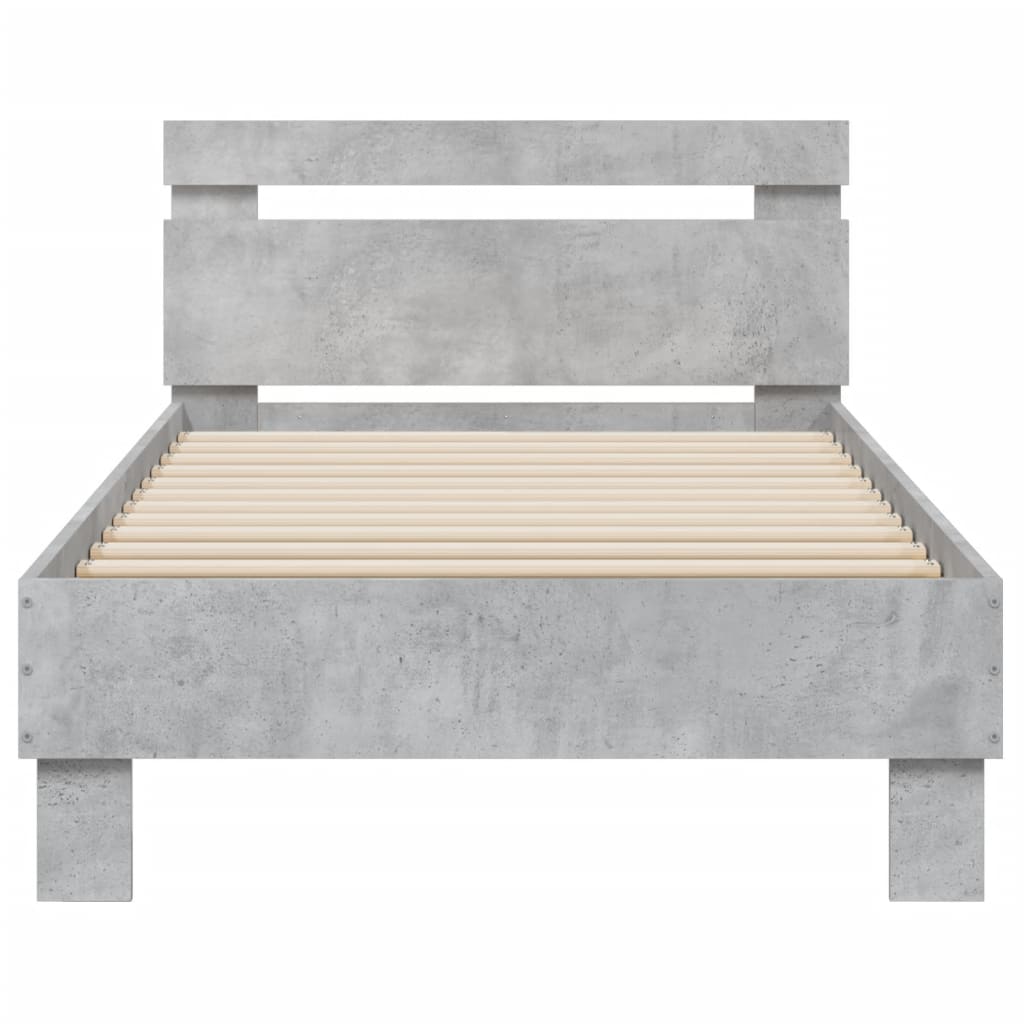 betonszürke szerelt fa ágykeret fejtámlával 90 x 200 cm