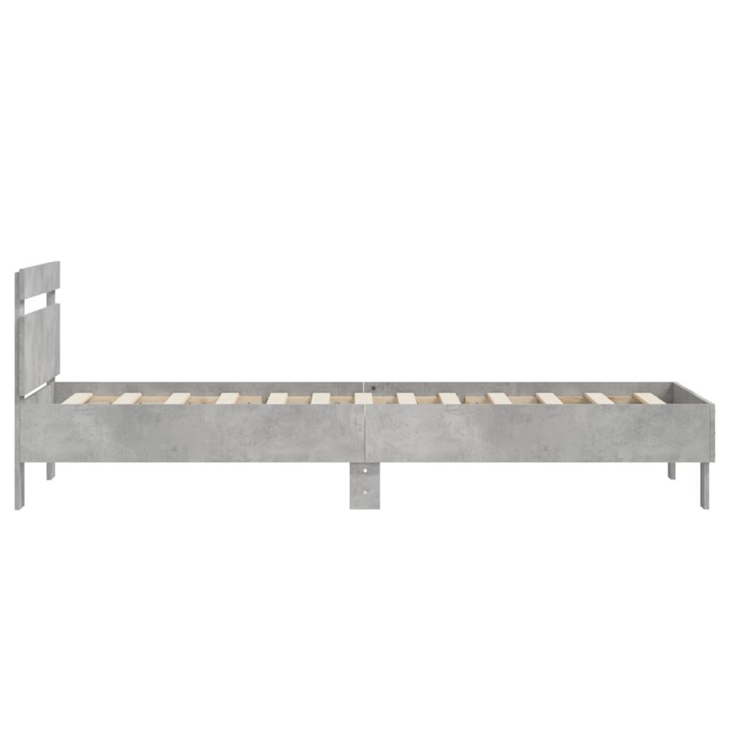 betonszürke szerelt fa ágykeret fejtámlával 90 x 200 cm