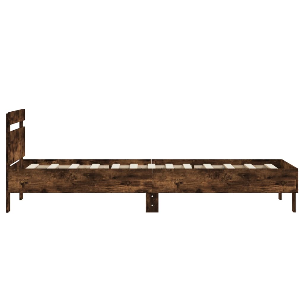 füstös tölgyszínű szerelt fa ágykeret fejtámlával 90 x 200 cm