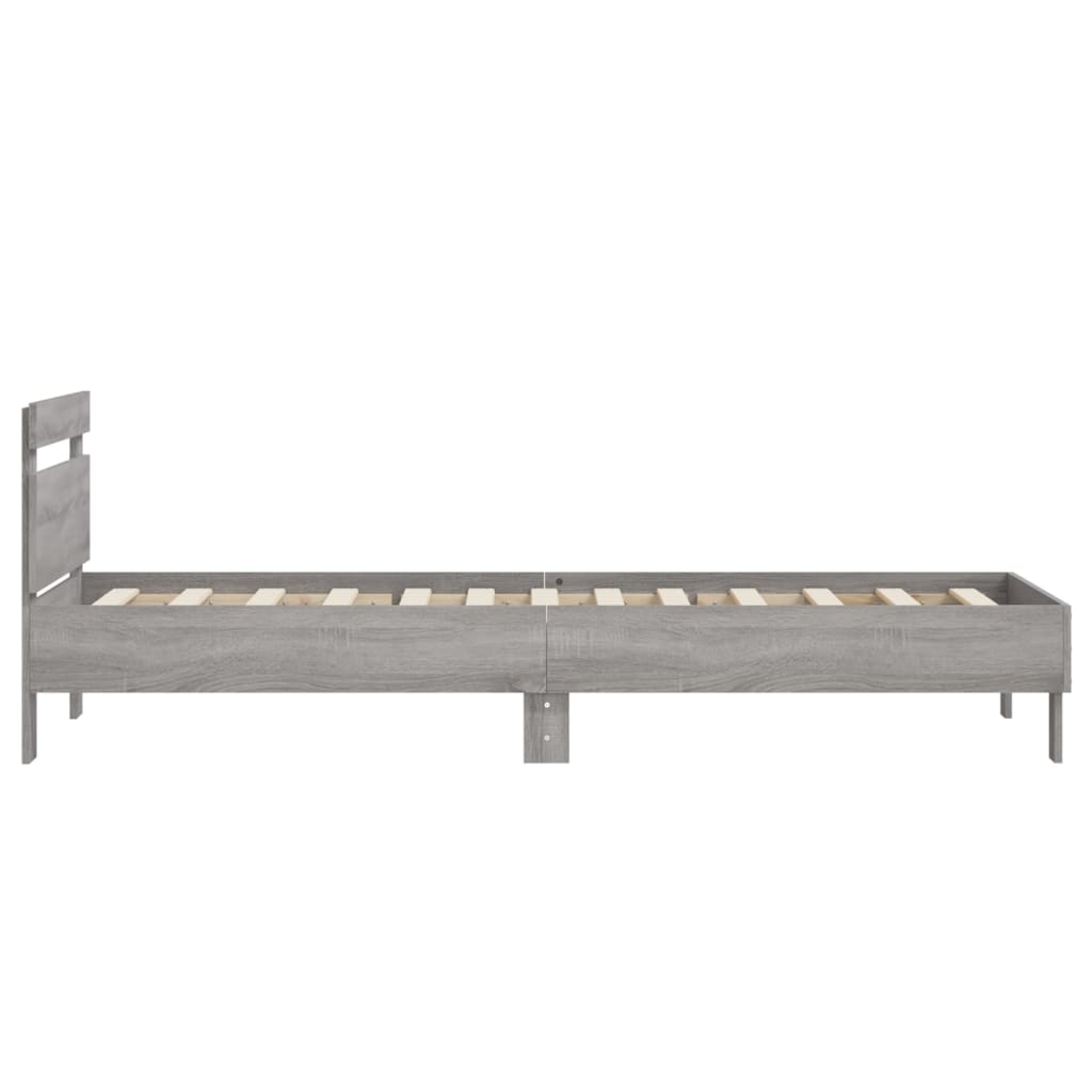 szürke sonoma színű szerelt fa ágykeret fejtámlával 90 x 200 cm