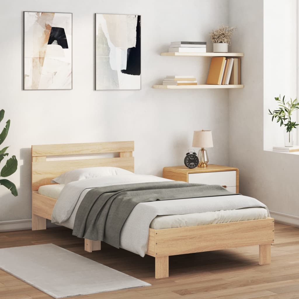 sonoma tölgy színű fejtámlás ágykeret matrac nélkül 90 x 190 cm