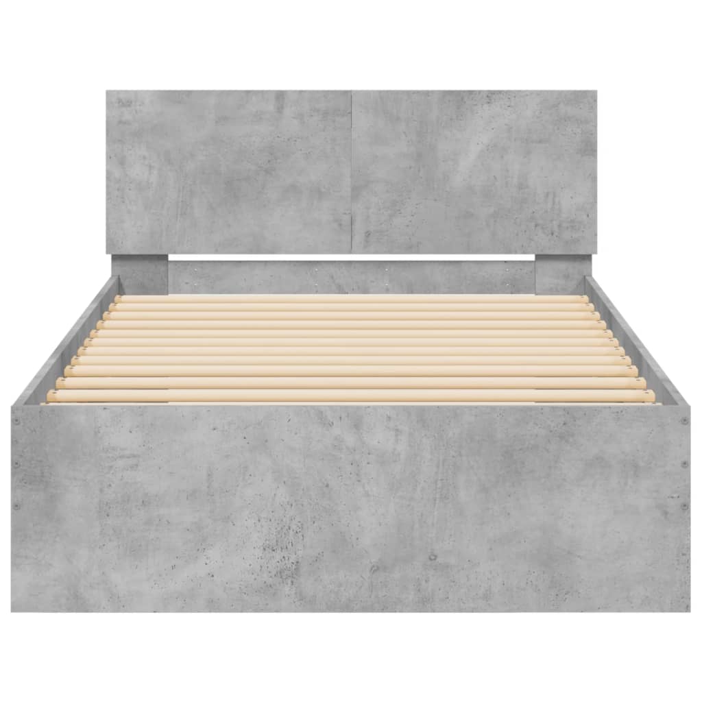betonszürke szerelt fa ágykeret fejtámlával 100x200 cm