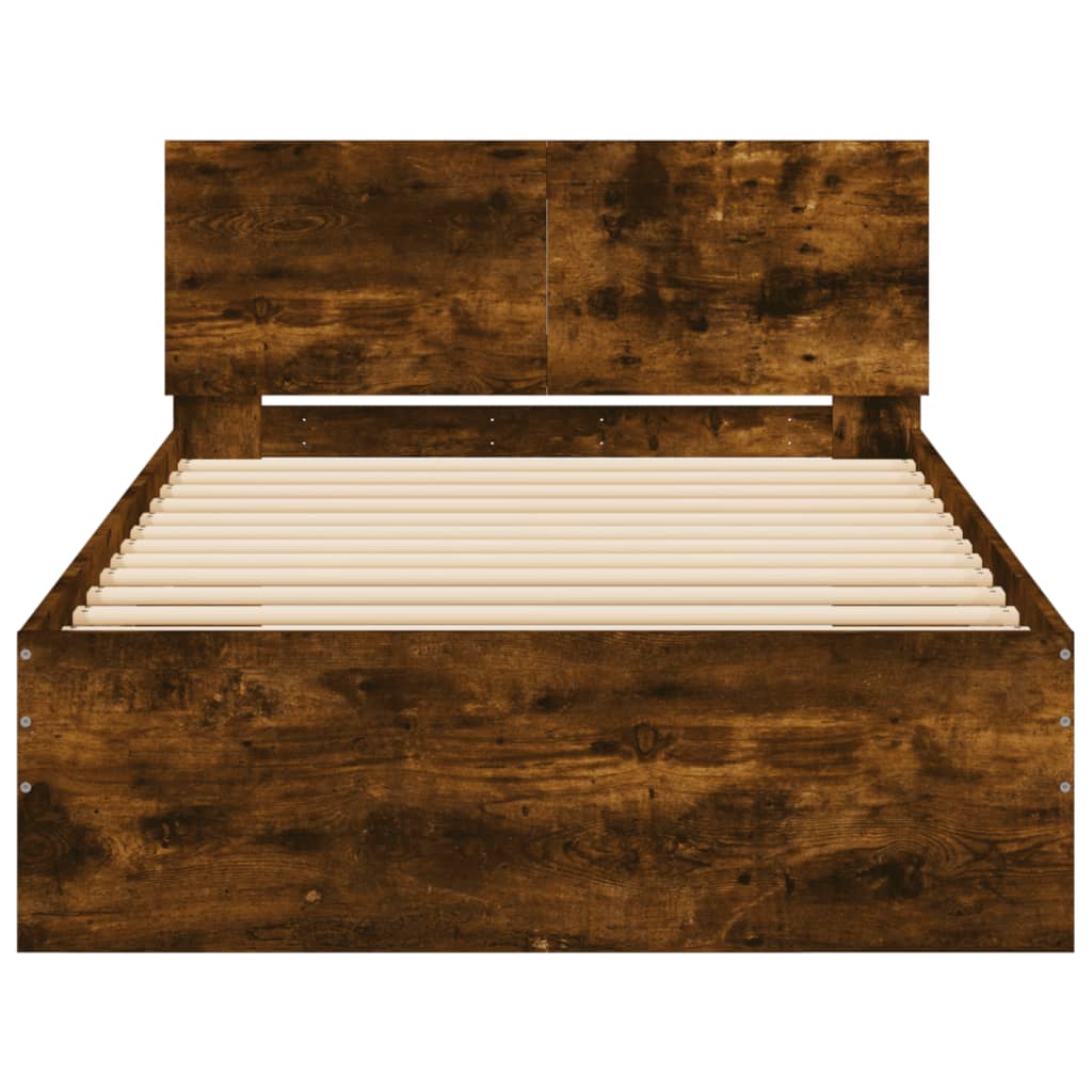 füstös tölgyszínű szerelt fa ágykeret fejtámlával 100 x 200 cm